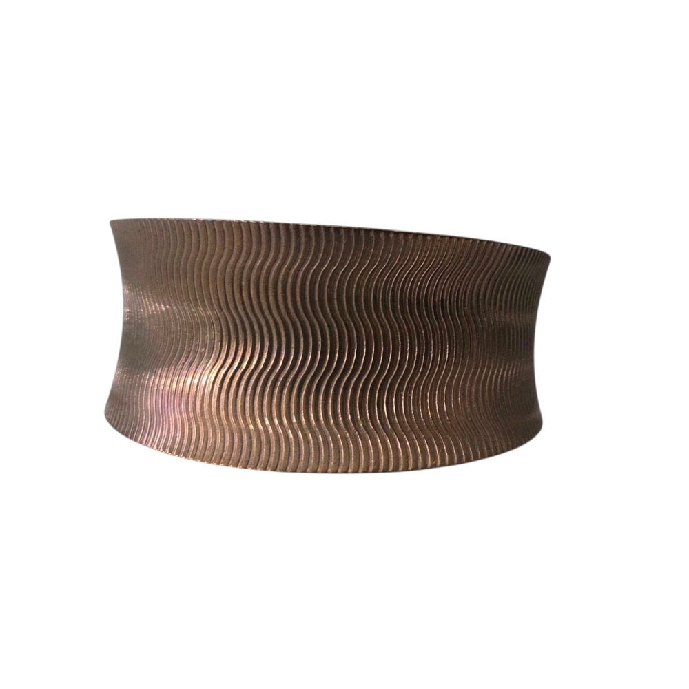 Vintage Wide Band Convex Cuff Bracelet Ribbed Copper Artisan Metal Handmade‎